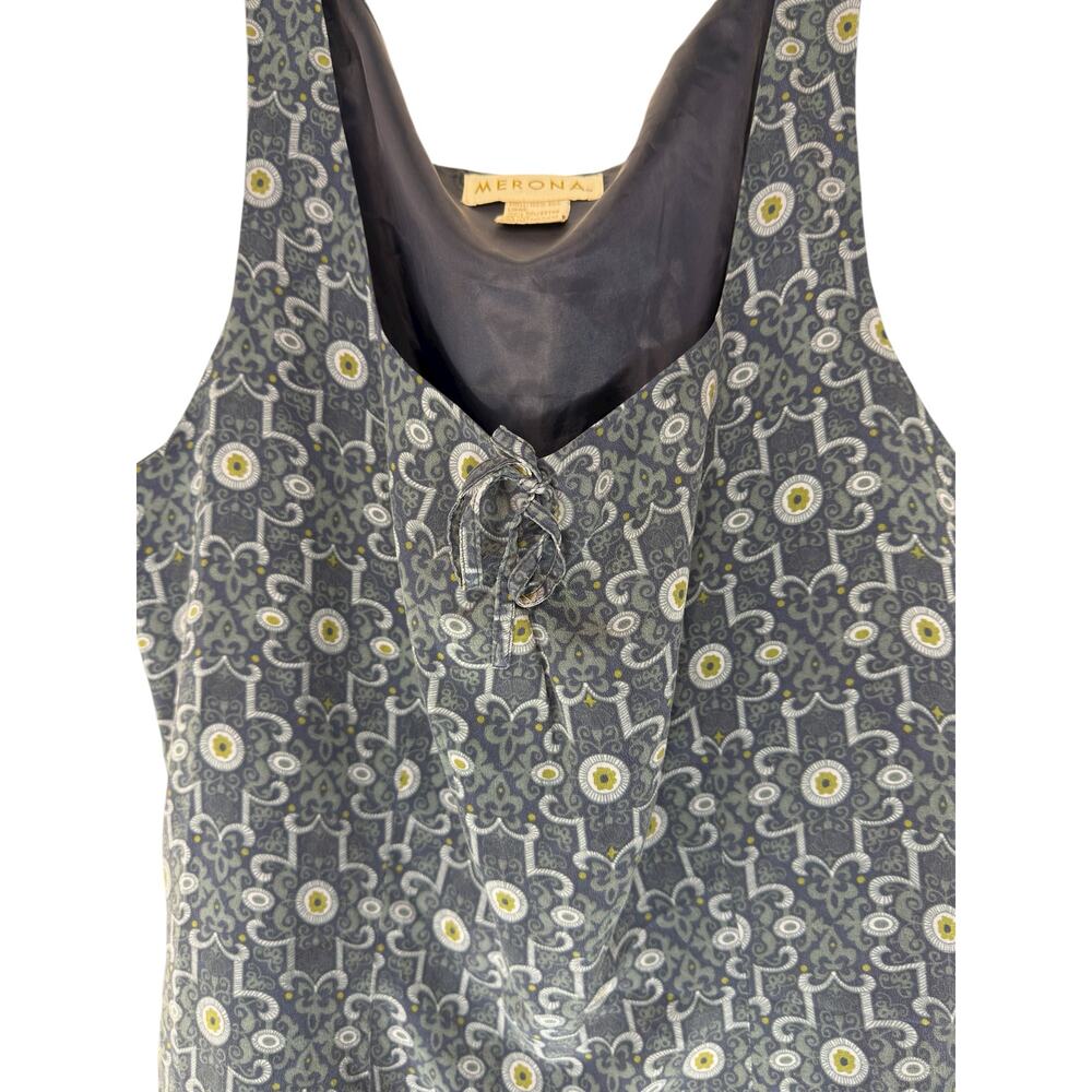 Merona Dress Silk Blue Vintage 90s‎ Sleeveless Geometric Print Tie Front Size 14 - Picture 6 of 11